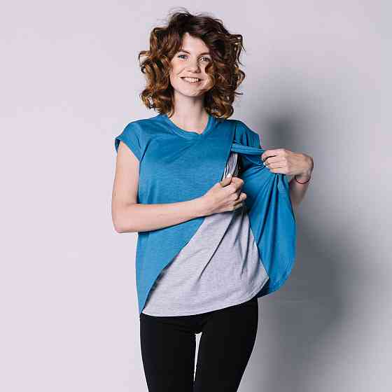 Футболка з запахом для вагітних і годуючих Синя Київ