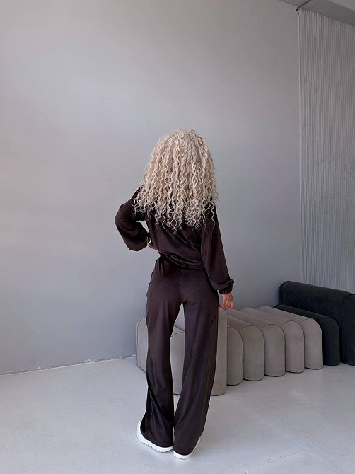 Жіночий велюровий комплект-трійка Шоколадний, 48/52 Харків - фото 5