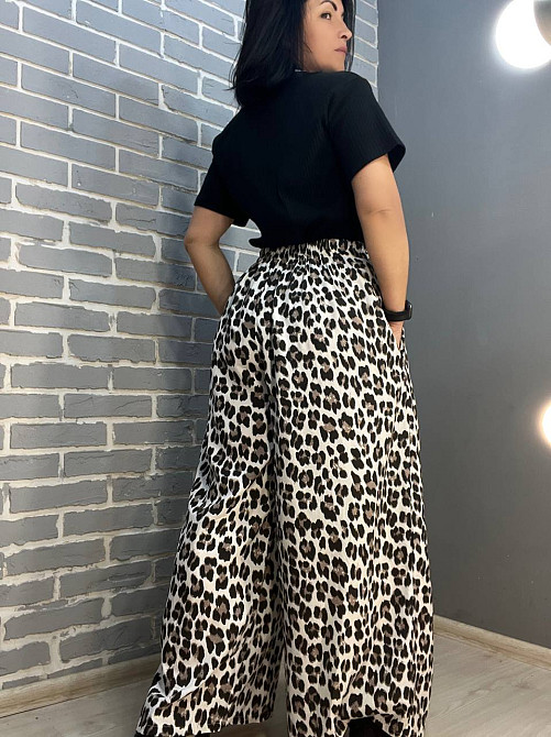 Брюки жіночі New collection 83474 талія на резинці палаццо широкі леопардовий принт 48 коричневі, коричневий, 48 Київ - фото 10