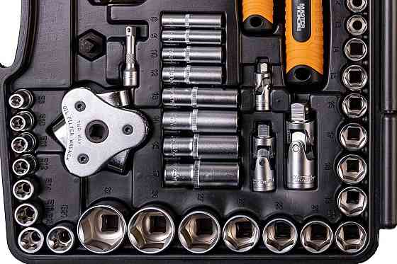 Набір ключів і насадок торцевих MASTERTOOL PROFI 1/4"-3/8"-1/2" тріскачка 72Т 121 шт кейс 78-5121 Рівне