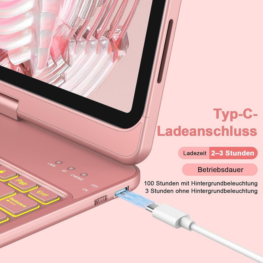 Чехол-клавиатура Bluetooth для iPad 10 (2022/11-го поколения) A16 2025 (10,9/11 дюймов) с тачпадом, вращением на 360° и подсветкой Днепр - изображение 4