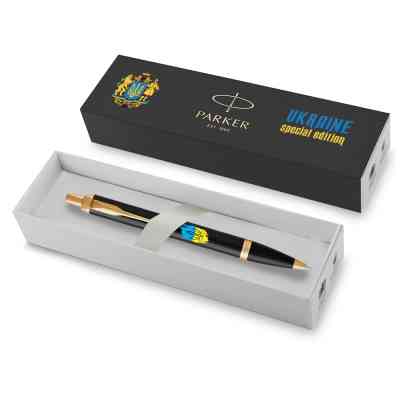 Ручка кулькова Parker IM 17 UKRAINE Black GT BP Тризуб фігурний на тлі прапора (22032_T1026u) Вінниця