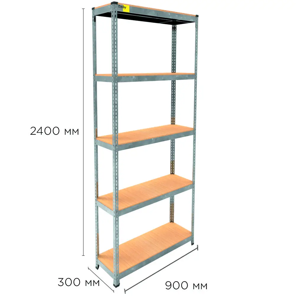 Металевий стелаж Emby Light Series (розмір 2400х900x300мм) 5 полиць ДСП до 100кг Оцинкований Київ - фото 2