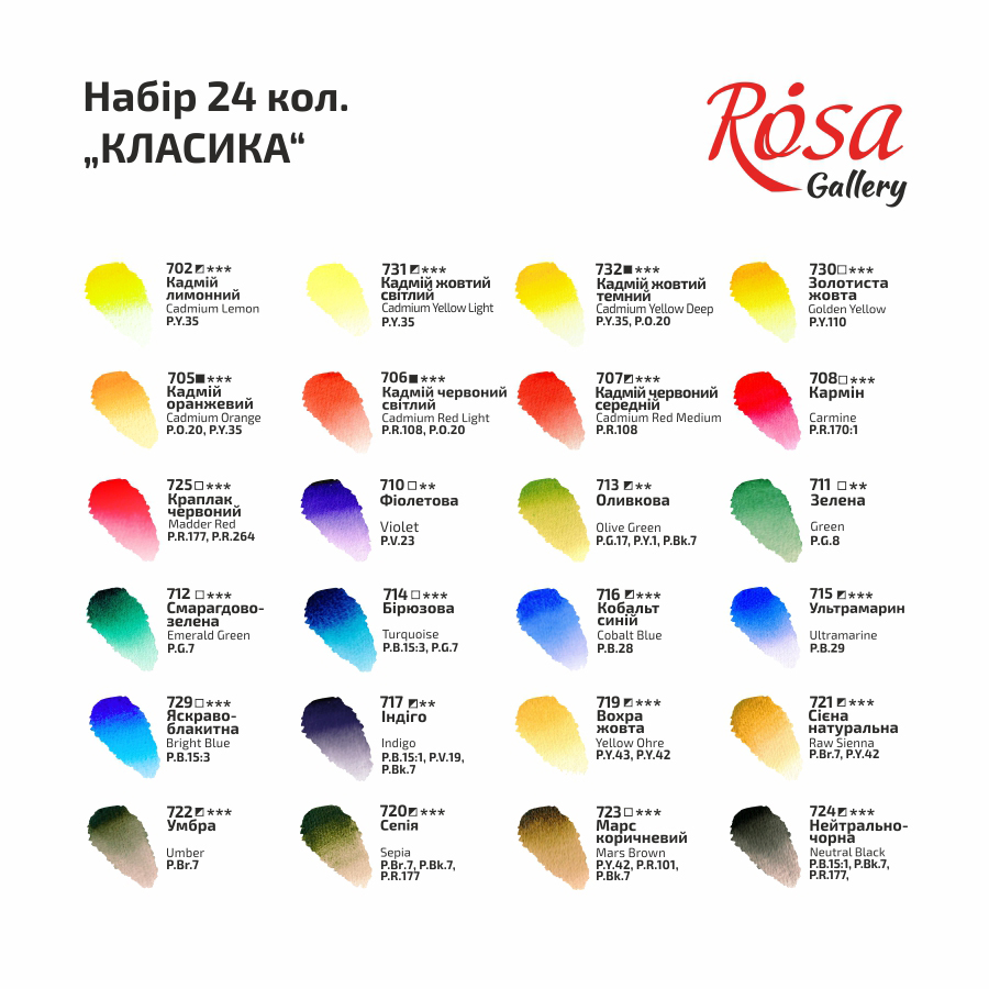 Набор акварельных красок CLASSIC картонный пенал 24кол. х 2,5мл кювета ROSA Gallery Киев - изображение 2