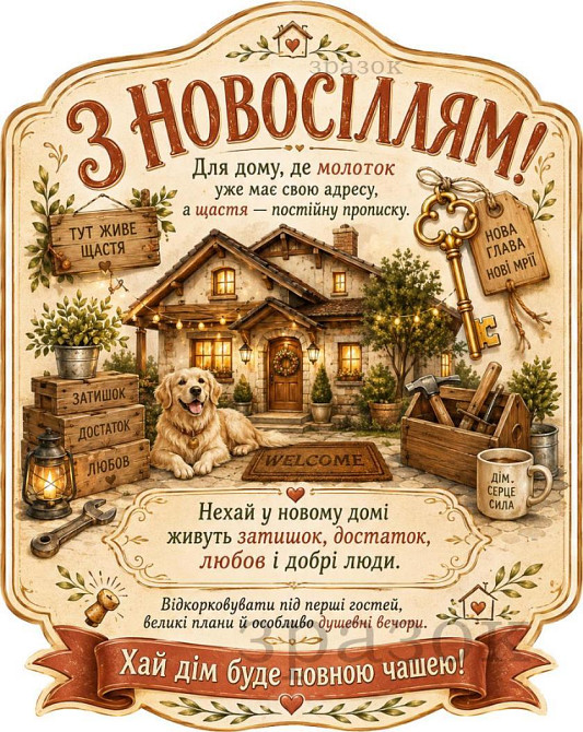 Етикетка на пляшку “З новосіллям” + контретикетка | подарункова наліпка на вино або ігристе на новосілля, у новий дім, новоселам Одеса - фото 1