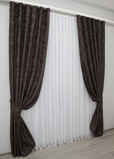 Комплект готовых штор VR-Textil Жаккард Sultan XO № 1122ш Венге 200х270 см 2 шт (32-355) Киев - изображение 3