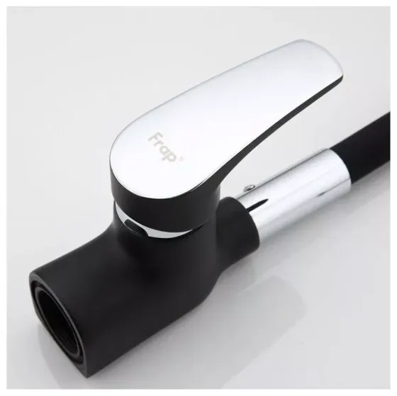 Змішувач для кухні Frap F4453-04 з гнучким виливом, чорний/хром Київ