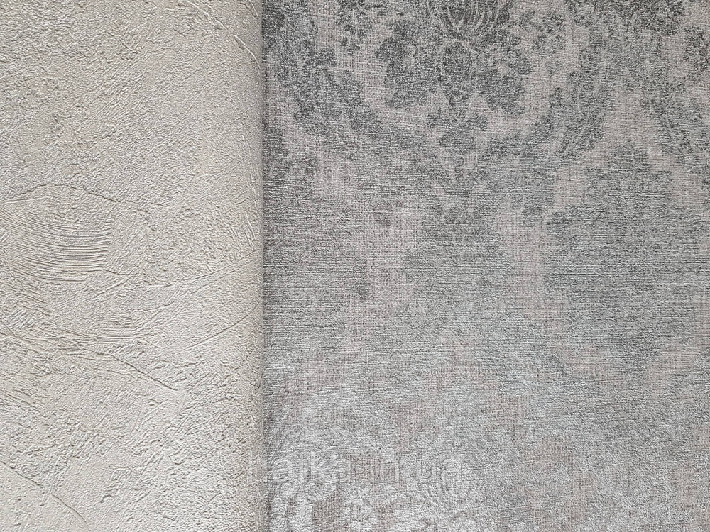 Шовільні на фрізеліні AS creation Perfect 1.06Х10 класика вензель дамаск сріблясті на сіром Київ - фото 3