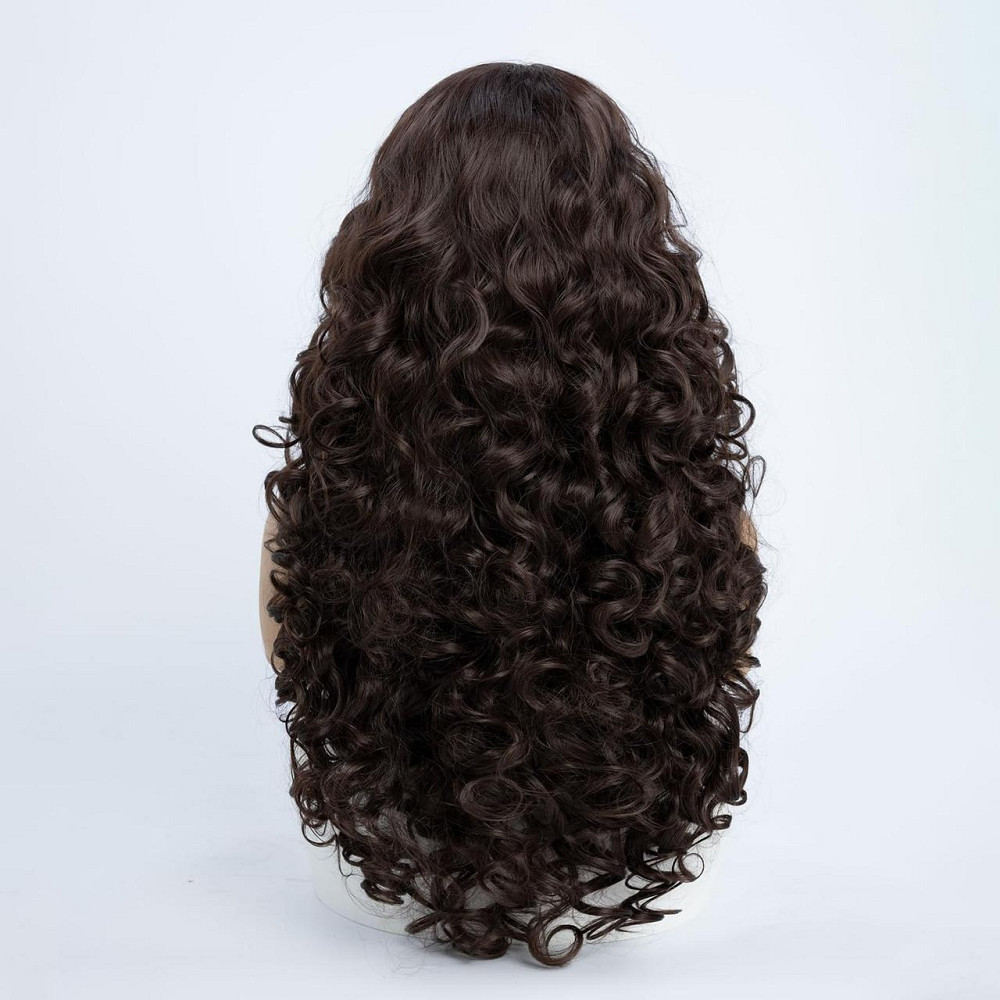 Перука жіноча довга кучерява термостійка 60 см каштанова, коричнева, синтетичне волосся для косплею, свят, Геловіну Київ - фото 4