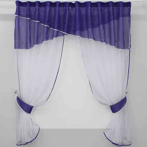 Кухонные шторы VR-Textil № 091к с ламбрекеном и подвязками фиолетовый с белым 280х170 см (50-269) Киев