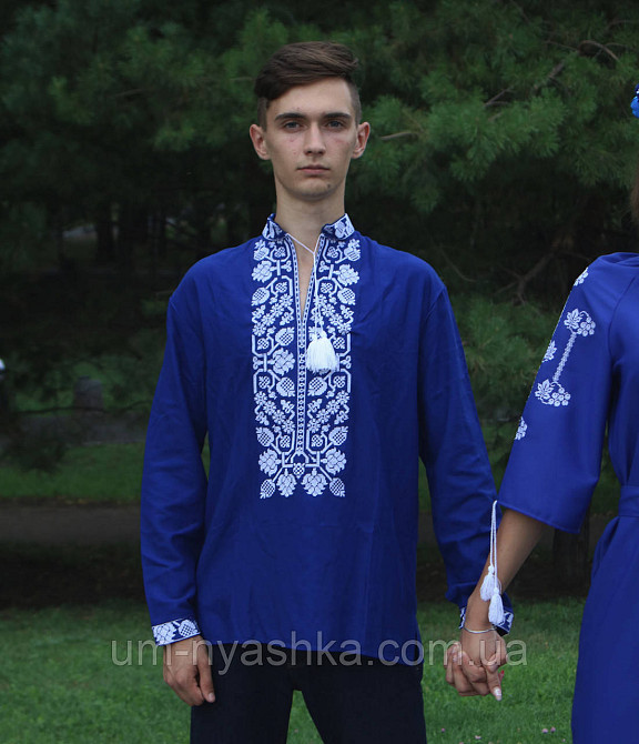 Мужская льняная вышиванка синяя Всеволод2 Кривой Рог - изображение 2