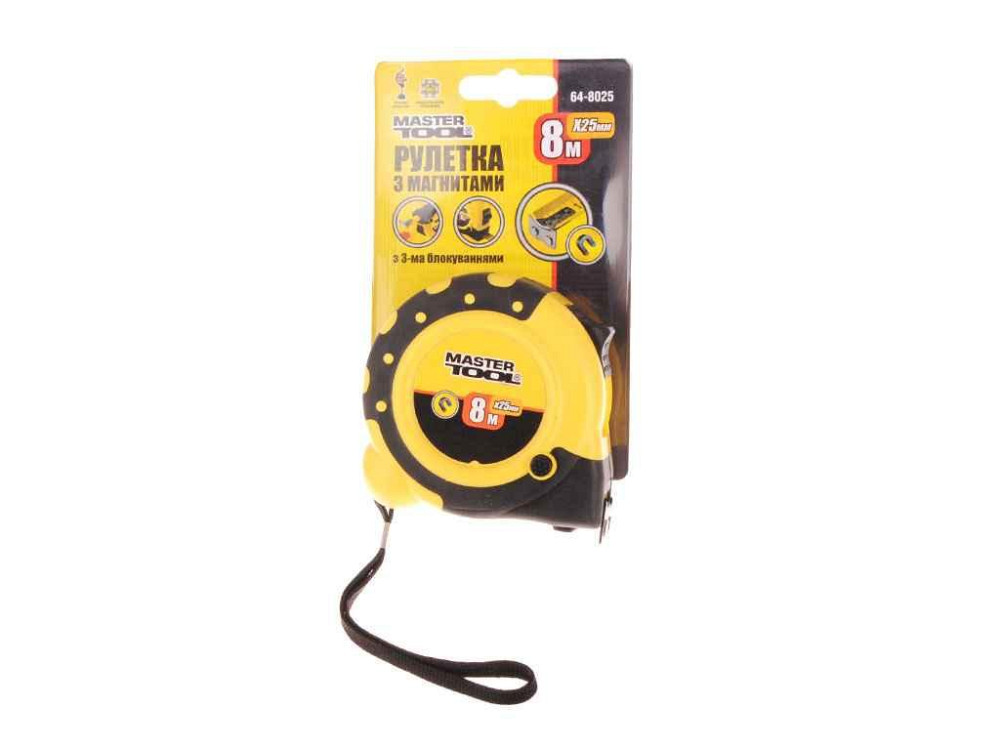Рулетка з магнітом 8м x 25мм 64-8025 ТМ MASTER TOOL Київ - фото 1