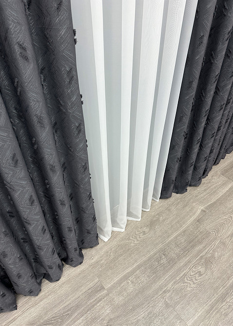 Шторна тканина Льон Букле колір антрацит 1885ш Київ - фото 6