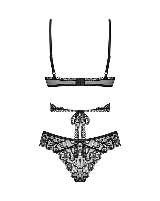 Комплект Obsessive Blomentis 2-pcs set, XS/S, мереживний, ліф із зав’язками на спині, трусики-сліпи Sex Aura Київ - фото 4
