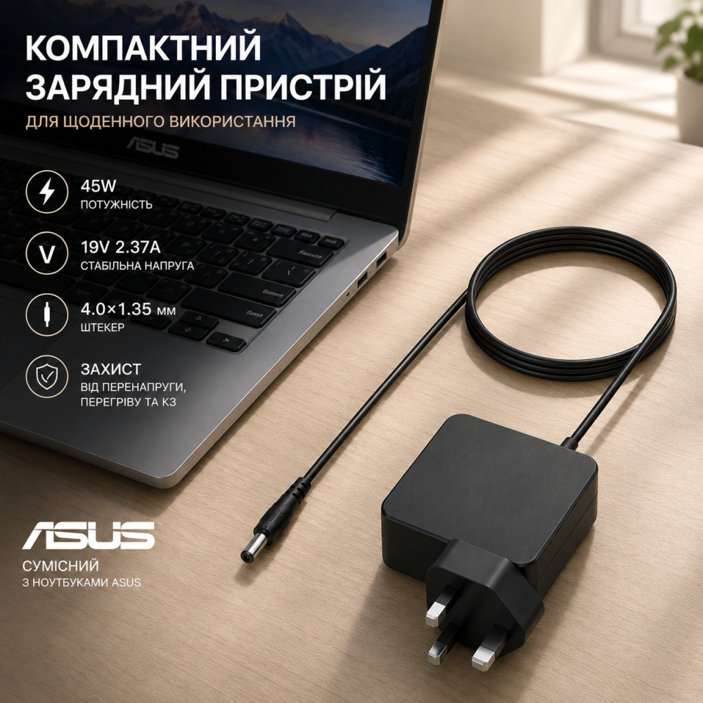 Блок питания VUOHOEG для ASUS 45W 19V 2.37A, штекер 4.0×1.35 мм, зарядный адаптер UK Киев - изображение 8
