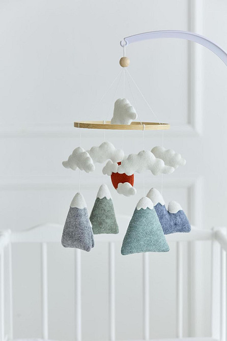 Дитячий музичний мобіль на ліжечко WoollyFox "Свіжі сни: гори, сонце, хмарки" Київ - фото 2