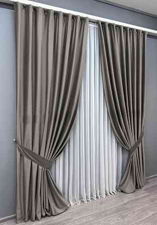Комплект готових штор VR-Textil Оксамит (бархат) № 1553ш Сірий 140х295 см 2 шт (39-0064) Київ