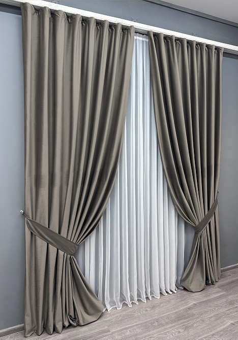Комплект готових штор VR-Textil Оксамит (бархат) № 1553ш Сірий 140х295 см 2 шт (39-0064) Київ - фото 3