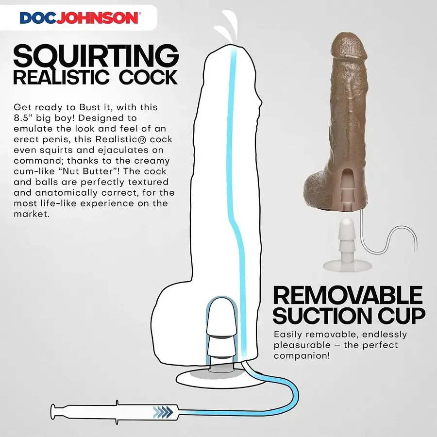 Фалоімітатор, що кінчає Doc Johnson The Realistic Cock ULTRASKYN - Squirting 9,5 Inch Caramel Львів - фото 3