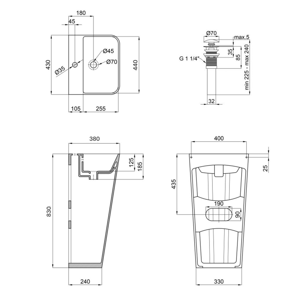 Комплект Qtap Tern: Раковина підлогова моноблок 440х380х830 мм White + Донний клапан PU02O Київ - фото 2