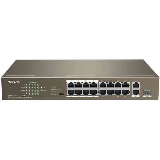 Коммутатор TENDA TEF1118P-16-150W (16xFE PoE, 1xGE/SFP, 135Вт max) Харків