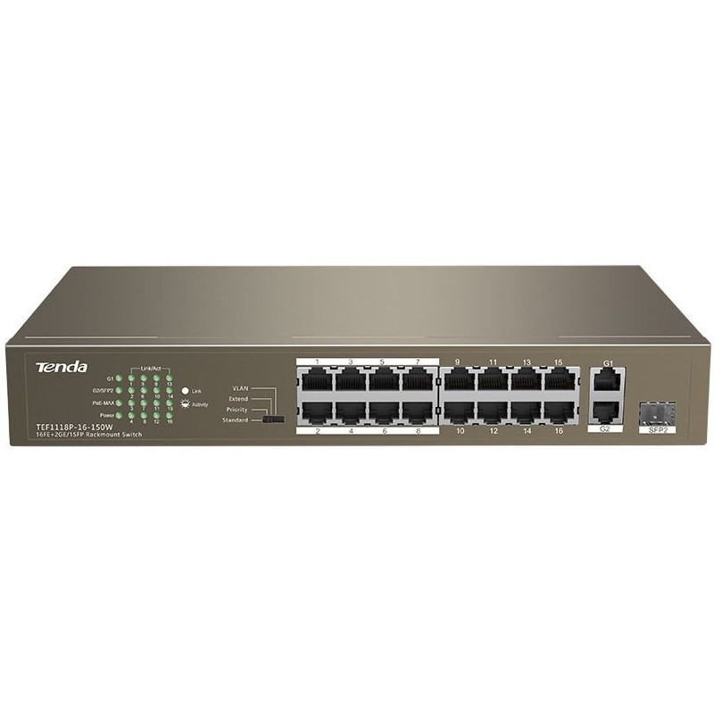 Коммутатор TENDA TEF1118P-16-150W (16xFE PoE, 1xGE/SFP, 135Вт max) Харків - фото 5