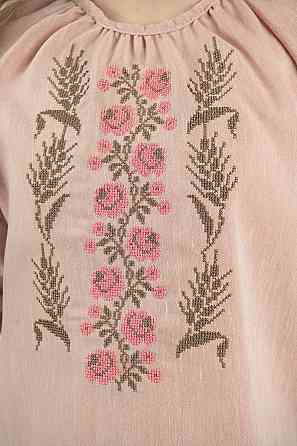 Вышиванка для девочек, льняная розовая Киев