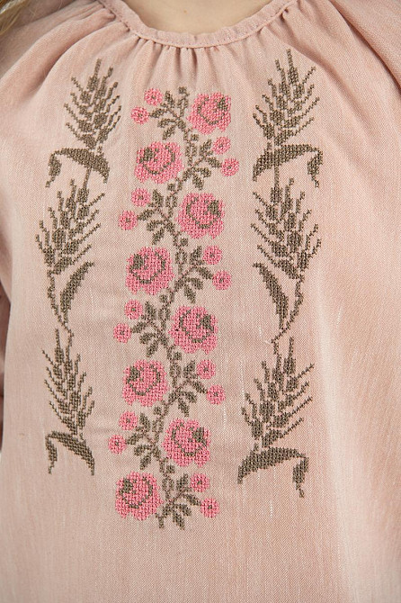 Вышиванка для девочек, льняная розовая Киев - изображение 2