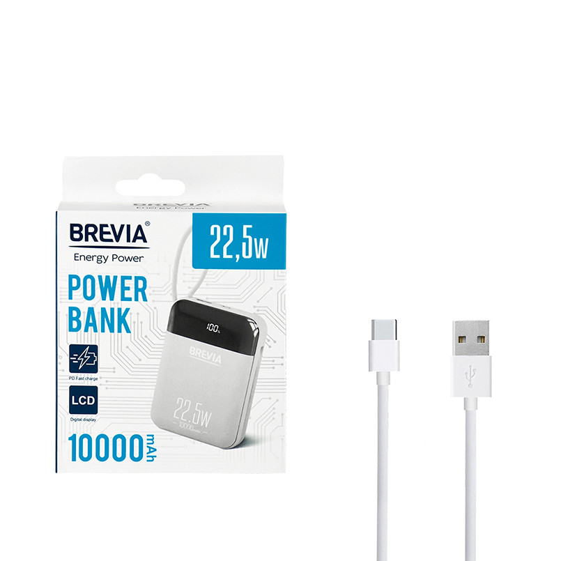 Повербанк (Power Bank) Brevia 10000mAh 22.5W Type-C+Lightning Cable, Li-Pol, LCD белый Львов - изображение 9