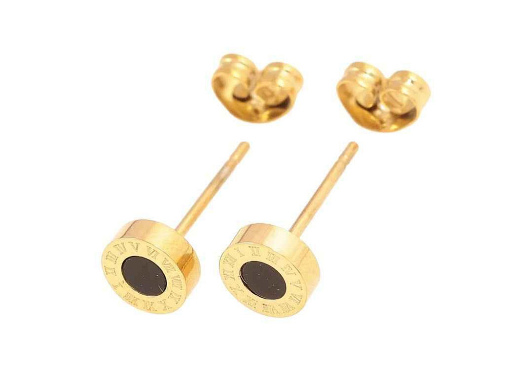 Сережки пусети TTM Stainless Steel 14K Кола з візерунком циферблат ø6мм (335903) 1,5см ТМ XUPING Київ - фото 1