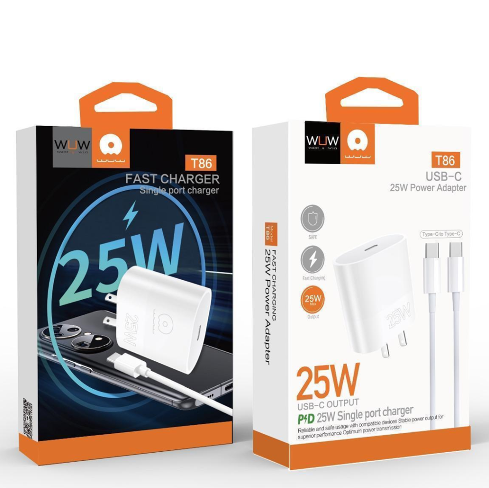Мережевий зарядний пристрій з кабелем WUW-T86C PD 25W fast charger + USB C to USB C cable set Одеса - фото 2