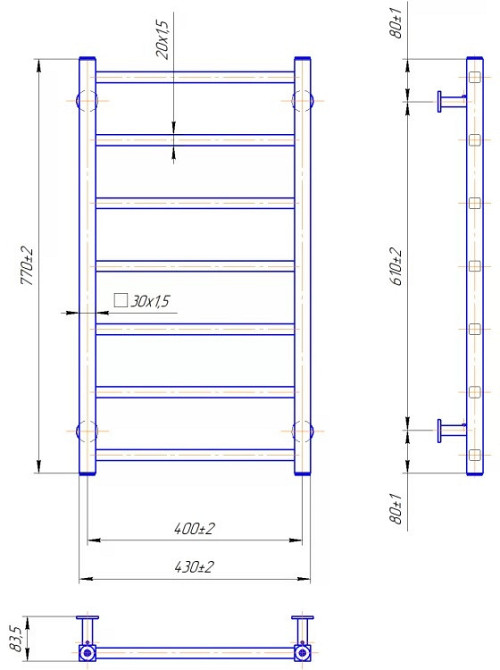 Полотенцесушитель водяной Mario INOX Токио 770x430/400 Киев - изображение 4