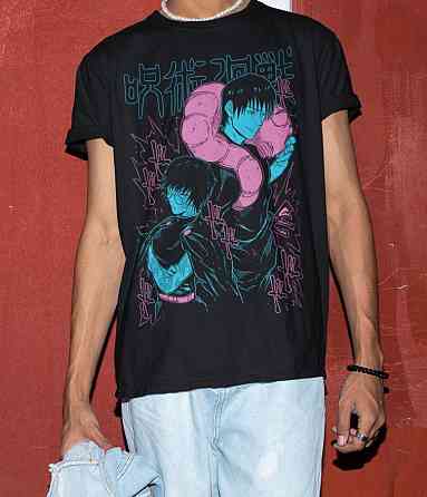 Футболка з аніме принтом Магічна битва оверсайз (S/M/L) Чорний AnimeJ1096 Дніпро