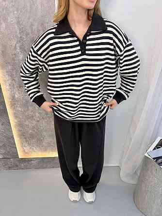 Женский стильный повседневный костюм поло на пуговицах, брюки палаццо тринитка. Графит Одесса