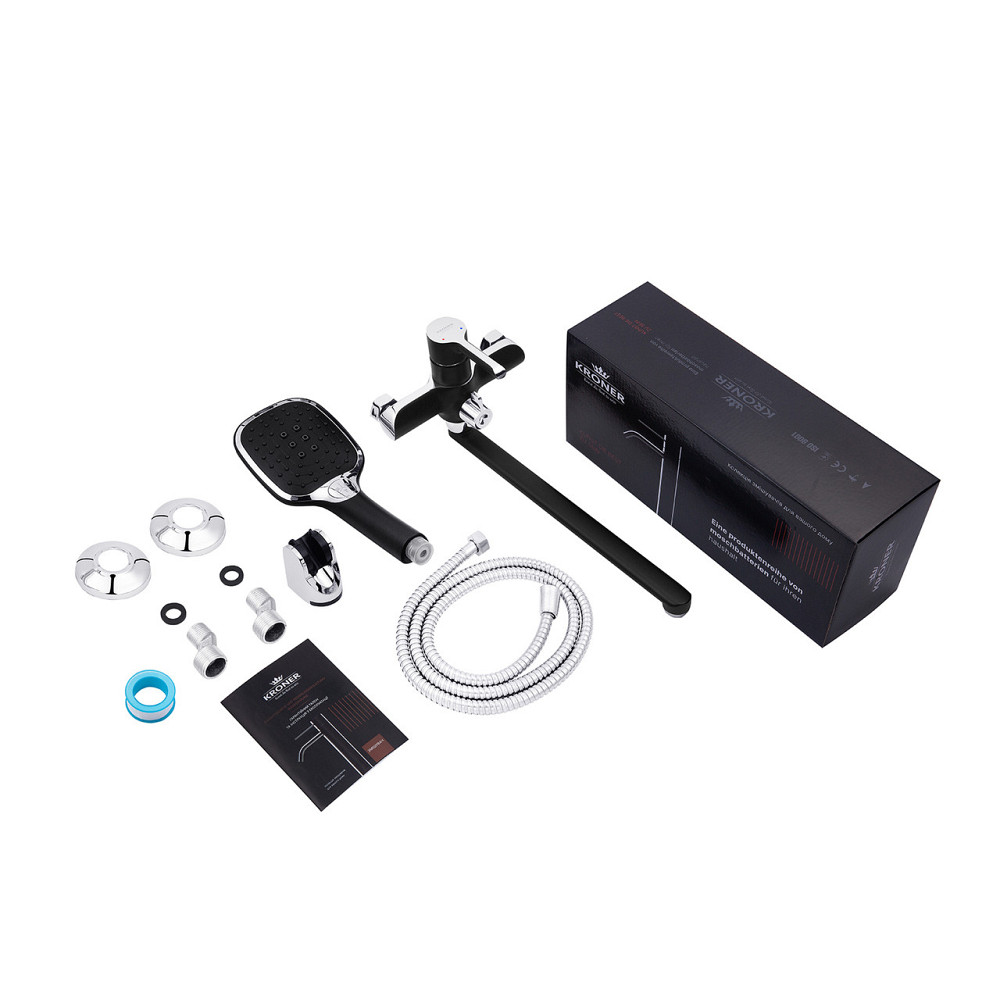 Змішувач для ванни з душовим гарнітуром Kroner KRP Essen - SCH070 хром/чорний Київ - фото 8