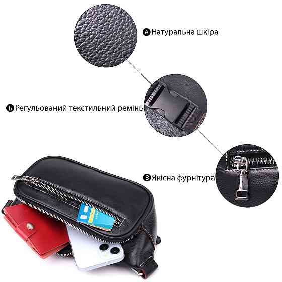 Стильная мужская бананки из мягкой натуральной кожи Vintage sale_15116 Черный Киев