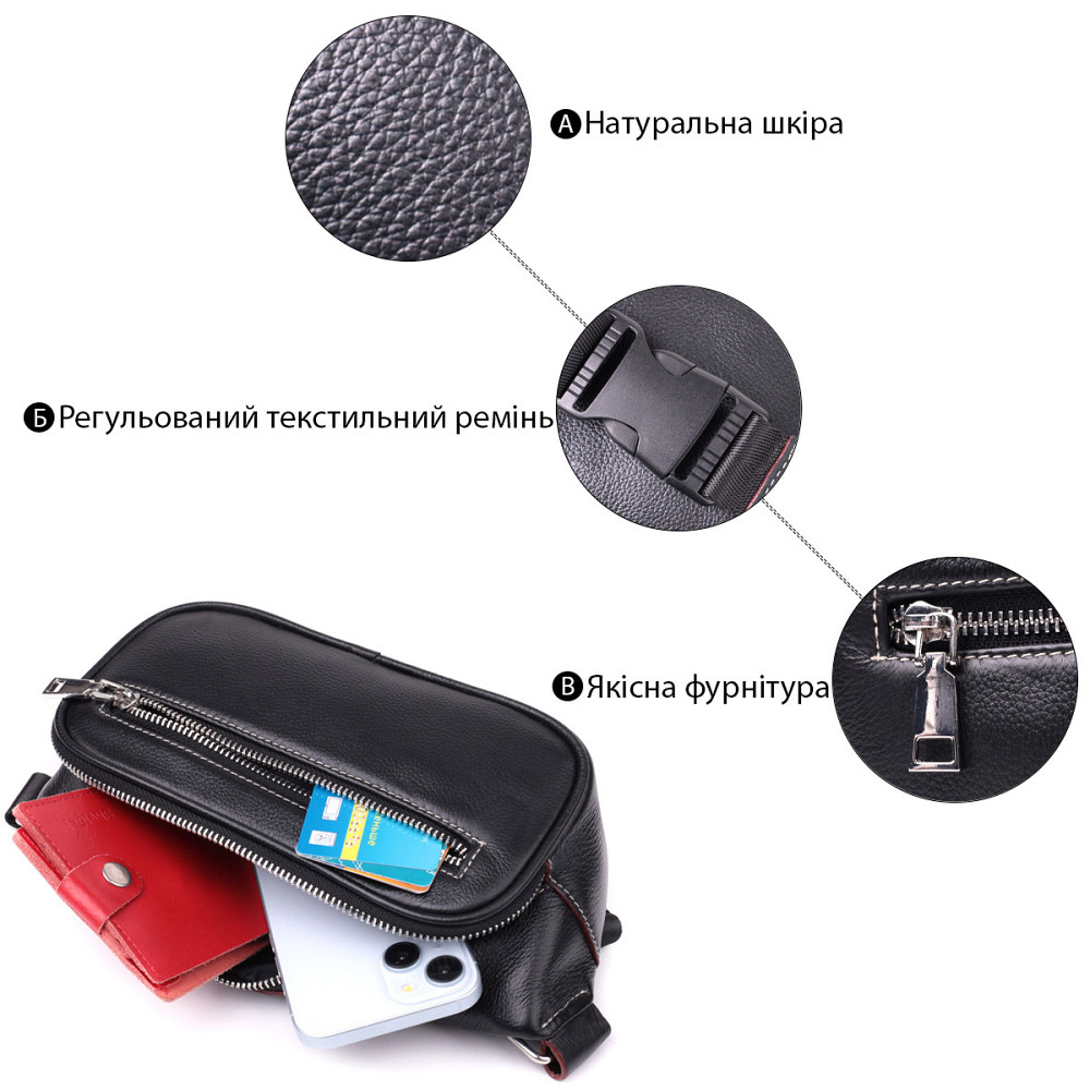 Стильная мужская бананки из мягкой натуральной кожи Vintage sale_15116 Черный Киев - изображение 4