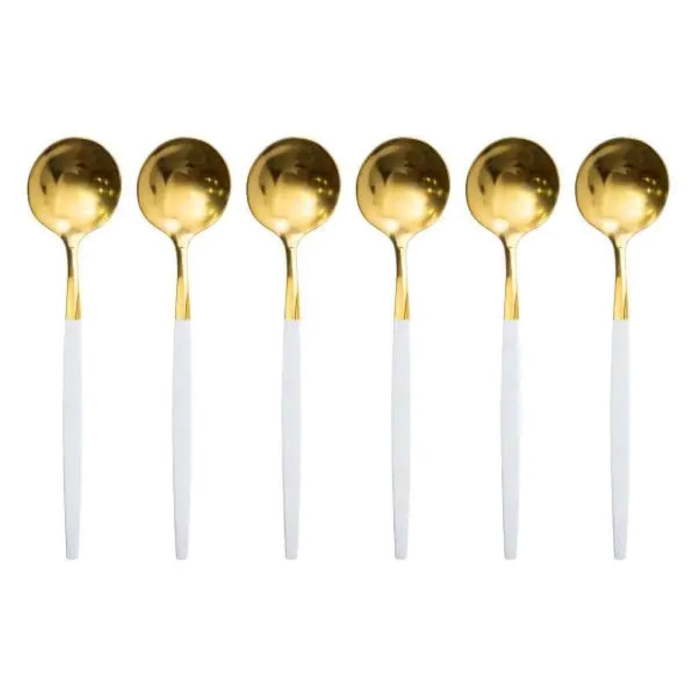 Yiwu Набір чайних ложок 6 штук ложка чайна з нержавіючої сталі 12.9 см Білий із золотом HP-20-1 Коломыя - изображение 1