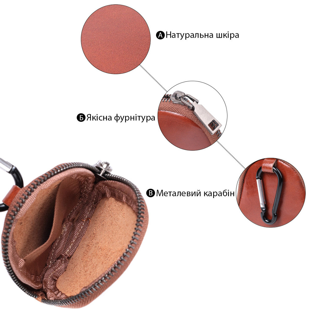 Компактний гаманець для монет із натуральної шкіри Vintage sale_15080 Коричневий Київ - фото 4