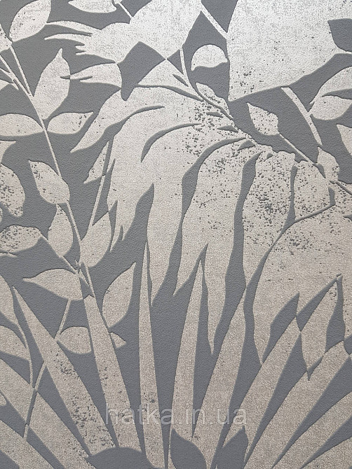 Шпалери вінілові на флізеліні AS creation The Bos 0.53х10 листя папороті монстери банана срібло на сірому Київ - фото 4
