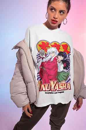 Футболка для хлопчика з аніме принтом Інуйасха Кагоме Хігурасхі Сессхомару оверсайз (зріст від 165 до 180) Чорний AnimeJ0827m Дніпро