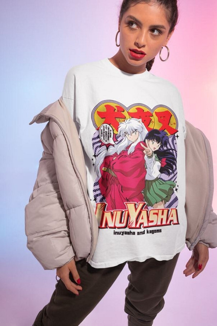Футболка для хлопчика з аніме принтом Інуйасха Кагоме Хігурасхі Сессхомару оверсайз (зріст від 165 до 180) Чорний AnimeJ0827m Дніпро - фото 1