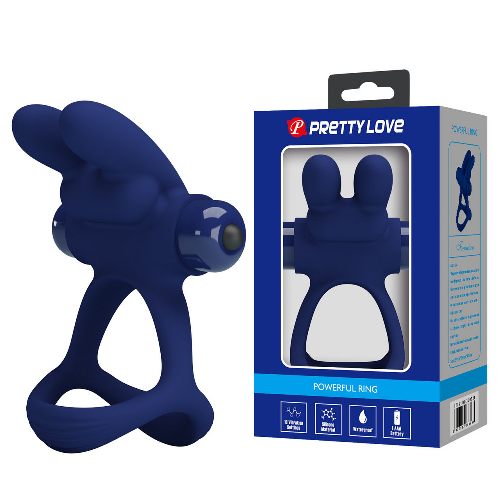Эрекционное виброкольцо PRETTY LOVE Powerful Ring двойное, с ушками для клитора, синее, 8.7 х 3.3 см Sex Aura Киев - изображение 1