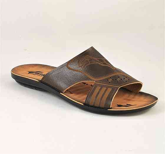 Мужские Шлёпанцы Тапочки Кожаные Сланцы Коричневые (размеры: 42) Днепр