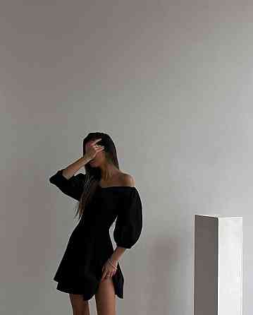 Женское романтическое мини платье с объемным рукавом костюмка Черный, 42/44 Одесса