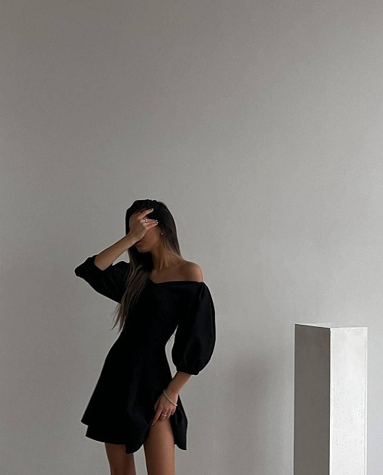 Жіноче романтичне мініплаття з об'ємним рукавом костюмка Чорний, 42/44 Одеса - фото 2