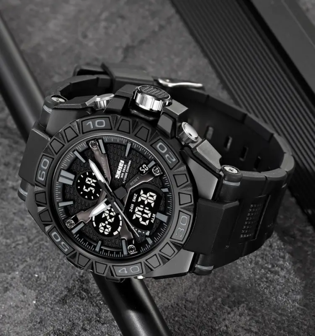 Часы мужские наручные спортивные Skmei 2221 с двойным дисплеем и подсветкой (Черный) Винница - изображение 3