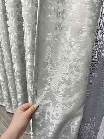 Комплект штор VR-Textil Лен Мрамор 100х270 2шт и Тюль 400х270 1263ш-1675т Светло-серый с белым 71-168/2 Киев
