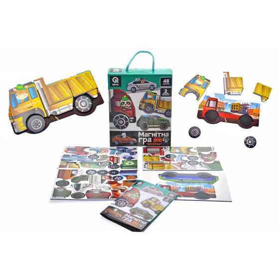 Дитяча магнітна гра "Транспорт" QB600-002, 48 магнітів, 2 основи-машинки Вінниця