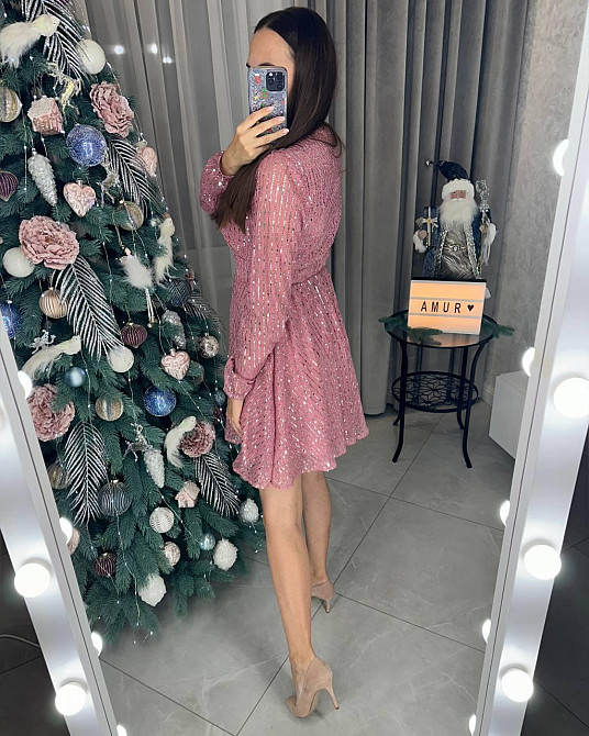 Женское праздничное блестящее платье мини с пайетками Фрезовый, 52/54 Одесса - изображение 7